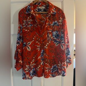 Loft, Women’s, Size XL, Floral Orange Button Down Blouse